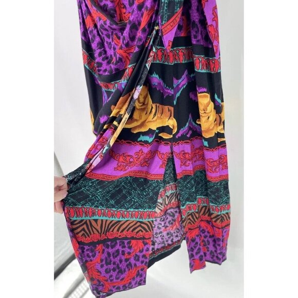Vintage 90s‎ Deadstock Tiger Boho Print Short Sleeve Wrap Skirt Maxi Dress 14 - Picture 7 of 16